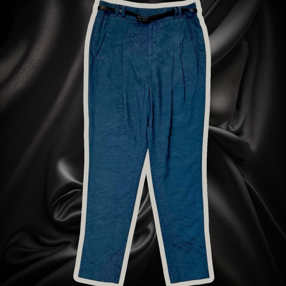 NWT Helmut Lang ‘Perma Jacquard Pleated Pant’ in “Dusty Sapphire” w/ Belt Size 2